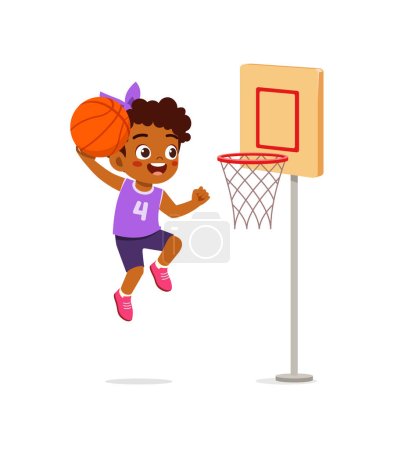 Illustration pour Petit enfant jouer au basket et se sentir heureux - image libre de droit