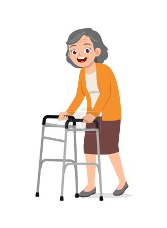 Illustration for Old man using walking cane and feel happy - Royalty Free Image