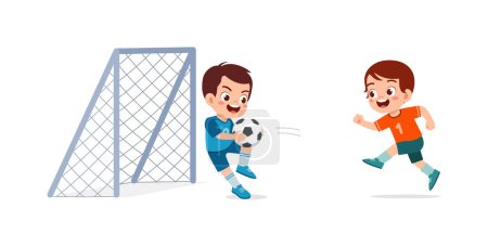 Téléchargez les illustrations : Enfant jouer au football avec un ami ensemble - en licence libre de droit
