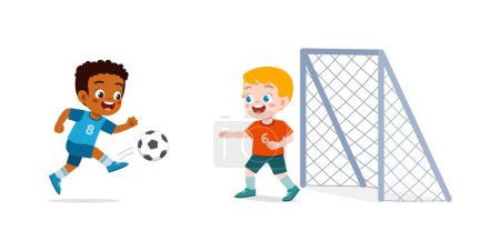 Téléchargez les illustrations : Enfant jouer au football avec un ami ensemble - en licence libre de droit