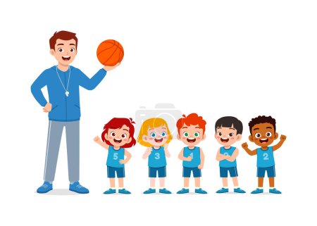 Illustration for Young teacher give lesson to children basketball team - Royalty Free Image
