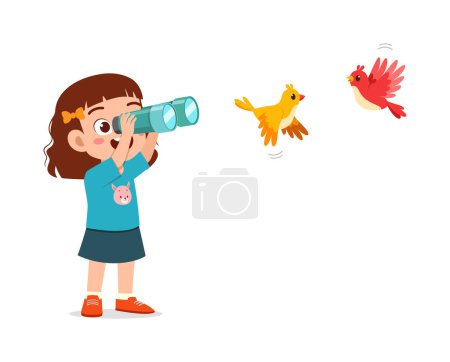petit enfant utiliser binoculaire pour voir voler les oiseaux