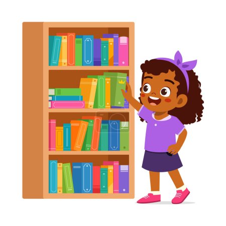 Téléchargez les illustrations : Petit enfant prendre un livre de la bibliothèque - en licence libre de droit