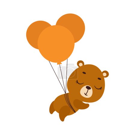 Illustration for Cute little bear flying on balloons. Cartoon animal character for kids t-shirts, nursery decoration, baby shower, greeting card, invitation, house interior. Vector stock illustration - Royalty Free Image