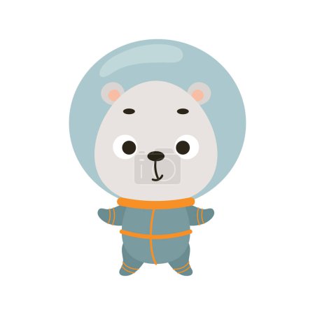 Illustration for Cute little spaceman polar bear on white background. Cartoon animal character for kids t-shirts, nursery decoration, baby shower, greeting card, invitation, house interior. Vector stock illustration - Royalty Free Image