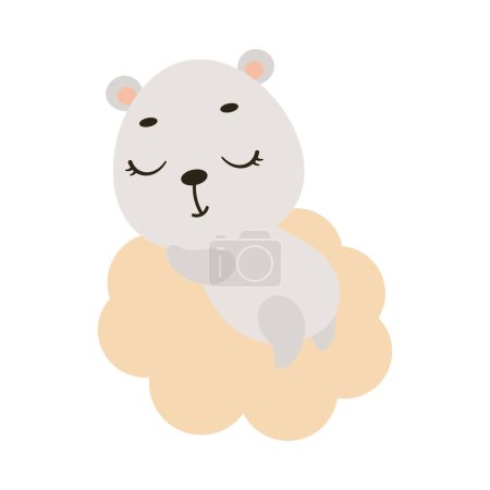 Illustration for Cute little polar bear sleeping on cloud. Cartoon animal character for kids t-shirt, nursery decoration, baby shower, greeting cards, invitations, house interior. Vector stock illustration - Royalty Free Image
