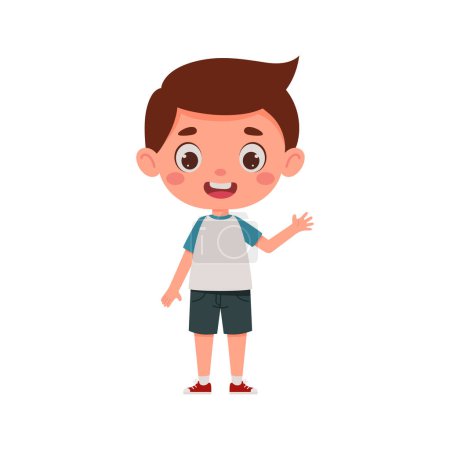 Foto de Lindo niño de dibujos animados agitando su mano. Pequeño personaje escolar. Ilustración vectorial. - Imagen libre de derechos
