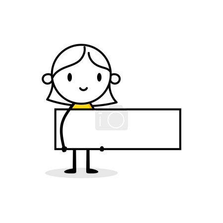 Foto de Comic woman holding a blank banner on white background. Chica garabato dibujado a mano. Ilustración de stock vectorial. - Imagen libre de derechos