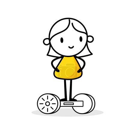 Illustration for Woman character on hoverboard isolated on white background. Hand drawn doodle line art man. Vector stock illustration. - Royalty Free Image
