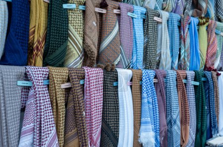 Photo for Salalalah, Oman -November 11.2023 : traditional men head scarf for sale at store in salalah, oman, Dhofar Governorate - Royalty Free Image