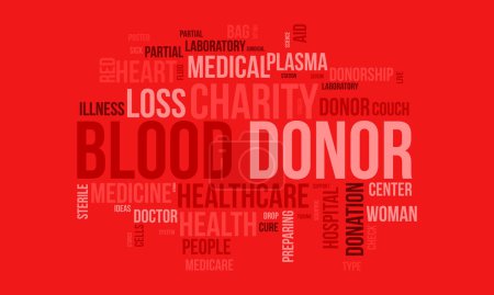 Illustration for Blood Donor world cloud background. Health awareness Vector illustration design concept. - Royalty Free Image