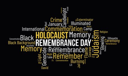 Téléchargez les illustrations : Holocaust Remembrance Day world cloud background. Sensibilisation fédérale Illustration vectorielle concept. - en licence libre de droit