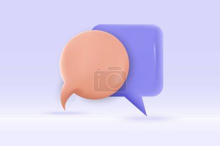 Illustration for 3d speech bubble purple symbol Isolated on light blue background. Realistic social media chat 3d vector rendering illustration. - Royalty Free Image