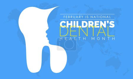 Téléchargez les illustrations : Modèle de modèle du Mois national de la santé dentaire des enfants observé en février. Illustration vectorielle de la santé - en licence libre de droit