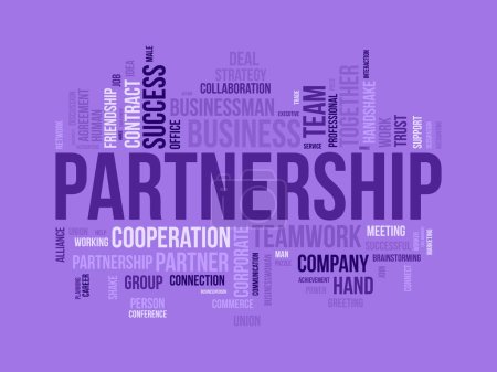 Illustration for Word cloud background concept for Partnership. Business teamwork success, friendship strategy of company success. vector illustration. - Royalty Free Image