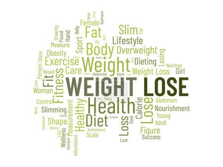 Illustration for Word cloud background concept for weight Lose. Diet with healthy food for losing overweight or living healthy life. vector illustration. - Royalty Free Image