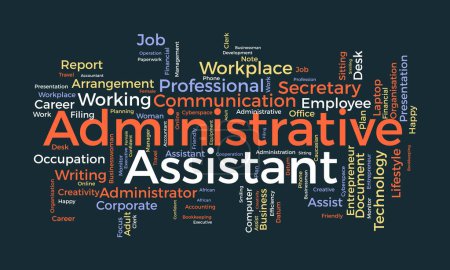 Illustration for Word cloud background concept for Administrative assistant. Business presentation, career planning working of professional assist. vector illustration. - Royalty Free Image
