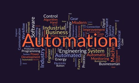 Word cloud background concept for automation. Electronic software industry, engineering production system of cloud control innovation. vector illustration.