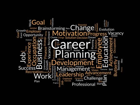 Concept de fond nuage Word pour la planification de carrière. Fixez l'objectif avec la stratégie de réussite de planification d'obtenir la réalisation de carrière. illustration vectorielle.