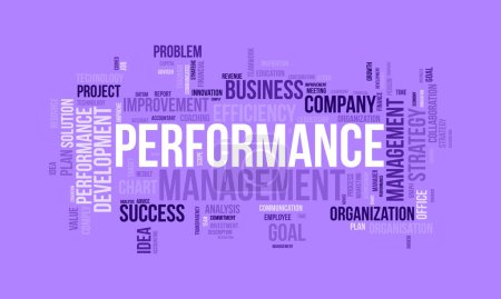 Illustration for Word cloud background concept for Performance management. Employee commitment progress strategy of business coaching efficiency. vector illustration. - Royalty Free Image