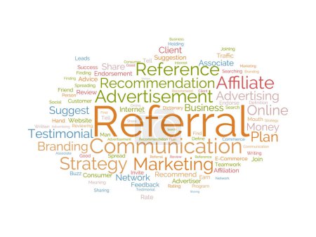 Illustration for Word cloud background concept for Referrals. Business affiliate suggestion strategy for traffic network advertising. vector illustration. - Royalty Free Image