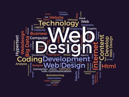 Illustration for Word cloud background concept for Web design. Website optimization with web seo page rank concept. vector illustration. - Royalty Free Image
