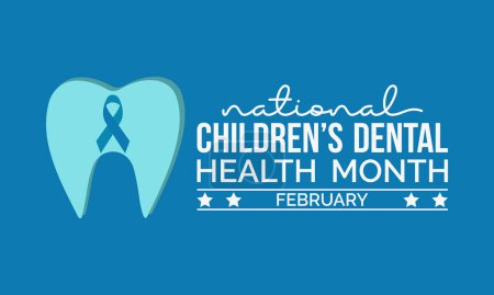 Ilustración de Mes Nacional de Salud Dental Infantil observado cada año en el mes de febrero. Cartel de folleto de banner de salud vectorial y diseño de plantilla social medial. - Imagen libre de derechos