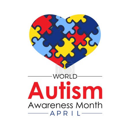 Illustration for National Autism Awareness Month Observed every year of April, Vector banner, flyer, poster and social medial template design. - Royalty Free Image