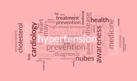 Hipertensión palabra nube plantilla. Concepto de conciencia de salud vector fondo.