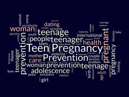 Teen Schwangerschaftsprävention Wort Wolke Vorlage. Gesundheit und medizinisches Bewusstsein Konzept Vektor Hintergrund.