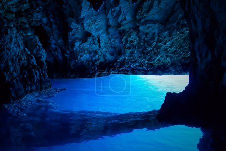 inside of blue lagoon cave. famous Blue Cave in Croatia, Bisevo Island Blue Grotto on Dalmatian Coast.