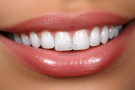 Exuding Radiance: Captivating Close-up of a Womans Perfectly White Teeth and Joyful Smile.
