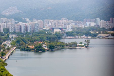 Photo for Rodrigo de freitas lagoon seen from the top of cantagalo hill in Rio de Janeiro. - Royalty Free Image