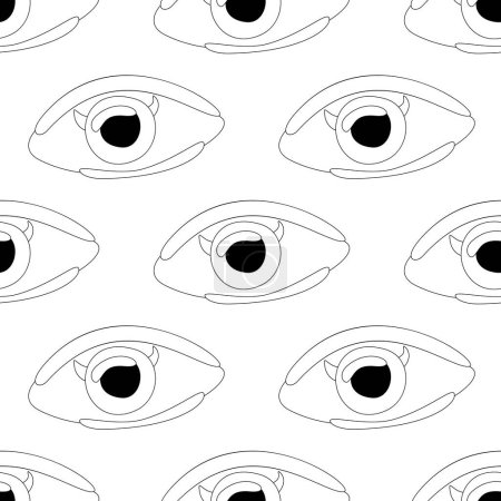 Illustration for Seamless Pattern with Psyhodelical Print with Surreal Eye. Surreal Design, Endless Texture. Pop Art Cartoon Style with Stains. Coloring Book Page. Vector Contour Illustration - Royalty Free Image