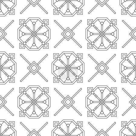 Illustration for Seamless Pattern with Ornamental Composition Inspired by Ukrainian Traditional Embroidery. Ethnic Motif, Handmade Craft Art. Ethnic Design Element. Coloring Book Page. Vector Contour Illustration - Royalty Free Image