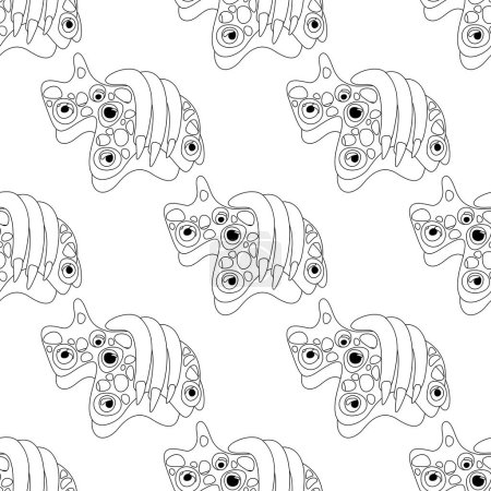 Illustration for Seamless Pattern with Psyhodelical Monster Vibes. Surreal Design, Endless Texture. Pop Art Cartoon Style with Stains. Coloring Book Page. Vector Contour Illustration - Royalty Free Image