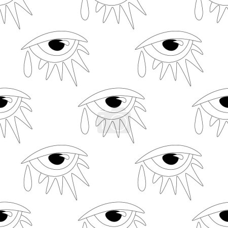 Illustration for Seamless Pattern with Psyhodelical Print with Surreal Eye. Surreal Design, Endless Texture. Pop Art Cartoon Style with Stains. Coloring Book Page. Vector Contour Illustration - Royalty Free Image