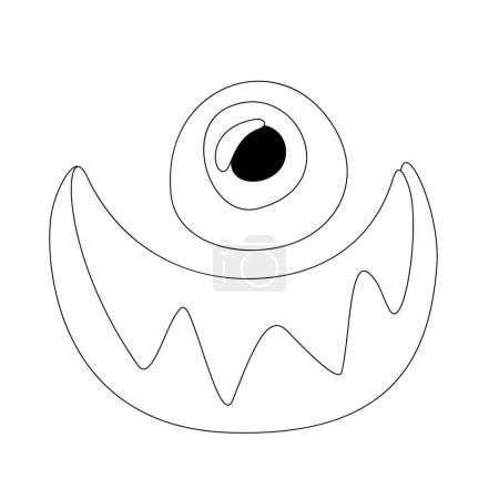 Illustration for Psyhodelical Print with One-eye Monster with Scary Smile. Surreal Design. Single Design Element. Pop Art Cartoon Style with Stains. Coloring Book Page. Vector Contour Illustration - Royalty Free Image