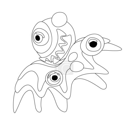 Ilustración de Psyhodelical Print with Flying Monster Vibes. Diseño surrealista. Elemento de diseño único. Arte pop estilo de dibujos animados con manchas. Página del libro para colorear. Ilustración del contorno vectorial - Imagen libre de derechos