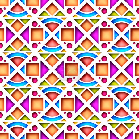 Illustration for Seamless Colorful Geometric Pattern, Crazy Patchwork Quilt Ornament. Endless Modern Mosaic Texture.  Fabric Textile, Wrapping Paper, Wallpaper. Vector 3d Illustration. Abstract Art - Royalty Free Image