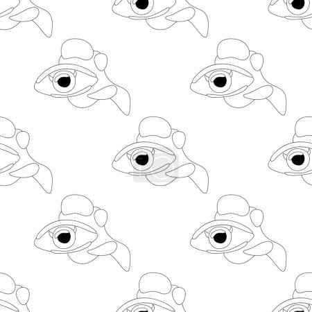 Illustration for Seamless Pattern with Psyhodelical Print with Monster Eyes. Surreal Design, Endless Texture. Pop Art Cartoon Style with Stains. Coloring Book Page. Vector Contour Illustration - Royalty Free Image