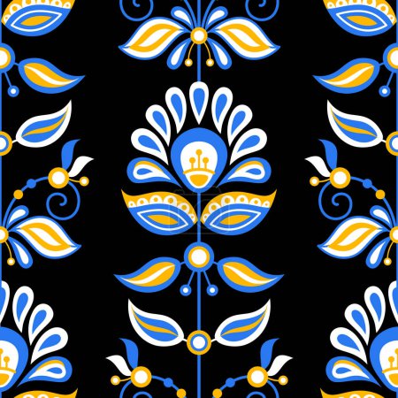 Illustration for Seamless Pattern with Flower Inspired by Ukrainian Traditional Embroidery. Ethnic Floral Motif, Handmade Craft Art. Ethnic Design. Fabric Textile, Wrapping Paper, Wallpaper. Vector Illustration - Royalty Free Image