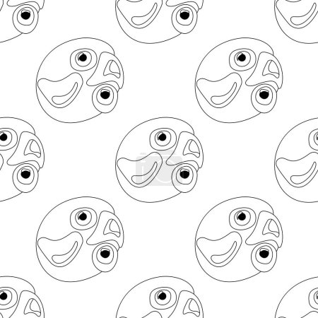 Illustration for Seamless Pattern with Psyhodelical Print with Yolk Monster with Eyes. Surreal Design, Endless Texture. Pop Art Cartoon Style with Stains. Coloring Book Page. Vector Contour Illustration - Royalty Free Image