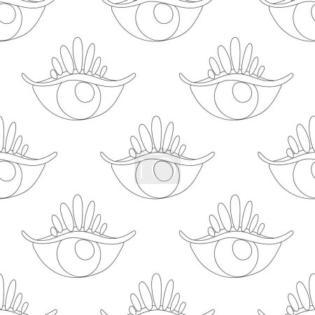 Illustration for Seamless Pattern with Psyhodelical Print with Demonic Eye with Crown. Surreal Design, Endless Texture. Pop Art Cartoon Style with Stains. Coloring Book Page. Vector Contour Illustration - Royalty Free Image