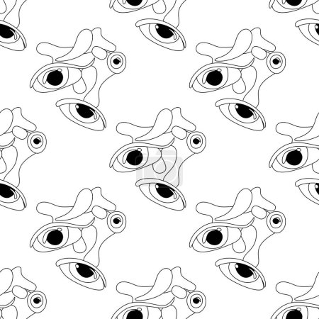 Illustration for Seamless Pattern with Psyhodelical Print with Monster Eyes. Surreal Design, Endless Texture. Pop Art Cartoon Style with Stains. Coloring Book Page. Vector Contour Illustration - Royalty Free Image