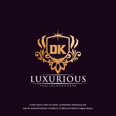 DK initial letter luxury ornament gold monogram logo template vector.