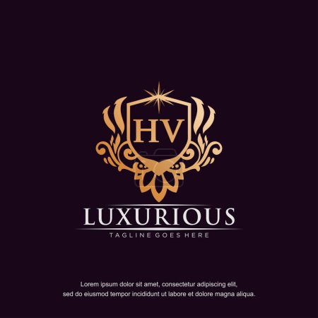Ilustración de HV initial letter luxury ornament gold monogram logo template vector. - Imagen libre de derechos