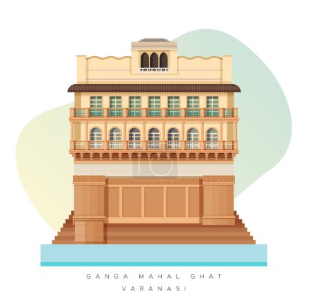 Illustration for Varanasi City - Ganga Mahal Ghat -  Icon Illustration as EPS 10 File - Royalty Free Image