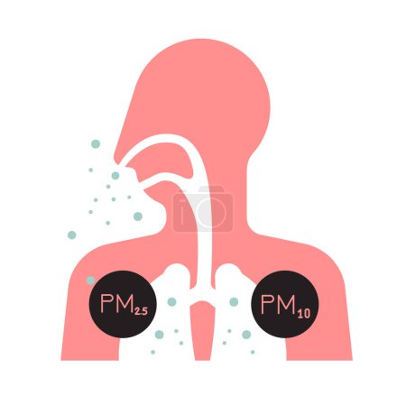 Illustration for Effect of Particulate Matter PM 10 and 2.5 Pollution on Human Body - Icon as EPS 10 File - Royalty Free Image