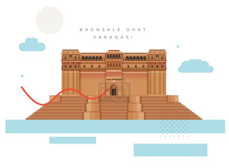 Illustration for Varanasi City - Bhonsale Ghat -  Icon Illustration as EPS 10 File - Royalty Free Image